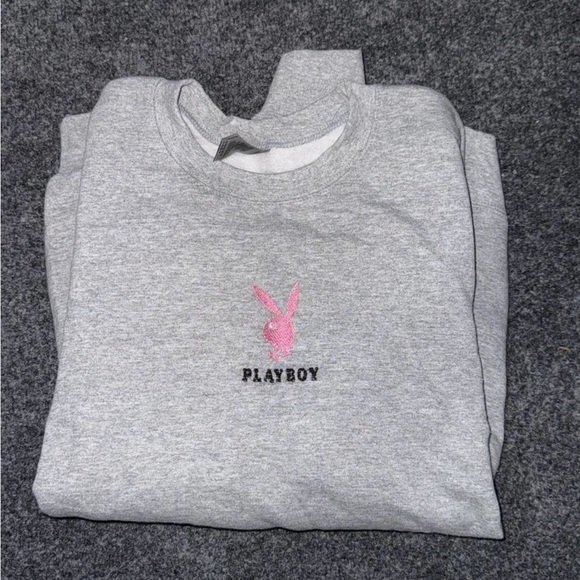 PLAYBOY Tops - PLAYBOY Gray Sweatshirt with Pink Bunny Logo